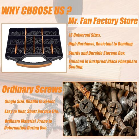 1000PCS Wood Screws Assortment Kit, Drywall Screws, Assorted Wood Screws, Phillips Flat Head Wood Screws, Screws Assortment, 13 Sizes (2-3/4'', 2'', 1-1/2'', 1-1/4'', 1'', 3/4'', 5/8'') in Saudi Arabia