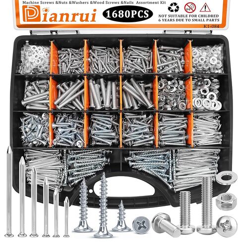 Dianrui Nails & Wood Screws Assortment Kit, 320 PCS #6#8 Philips Black Drywall Screws Set and High Hardness Hardware Small Nails for Picture Hanging/DIY Repair Project Length 1/2" to 2" in Saudi Arabia
