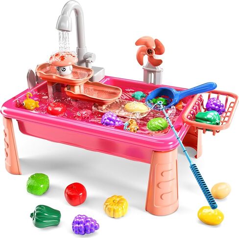Water Table for Toddlers 3-5, Play Sink with Electric Water Pump, Water Table for Kids Ages 4-8, Fishing Game Summer Outdoor Toys Beach Toys for Outside Backyard for Boys Girls 3 4 5 6 7 8 in Kuwait