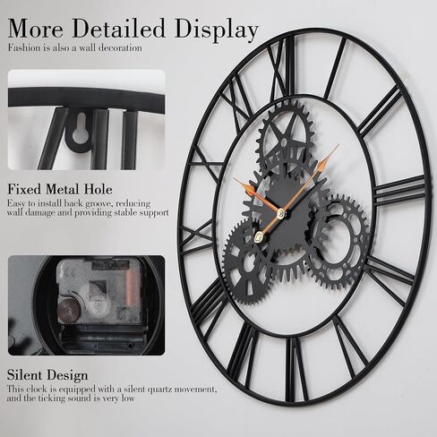 ساعة حائط Steampunk مقاس 24 بوصة، تروس معدنية صناعية بأرقام رومانية، فن ميكانيكي قديم متعثر للبار وغرفة المعيشة وديكور المقهى in Kuwait