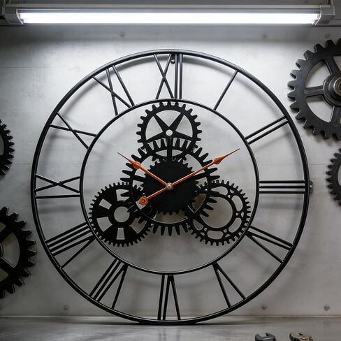 ساعة حائط Steampunk مقاس 24 بوصة، تروس معدنية صناعية بأرقام رومانية، فن ميكانيكي قديم متعثر للبار وغرفة المعيشة وديكور المقهى in Kuwait