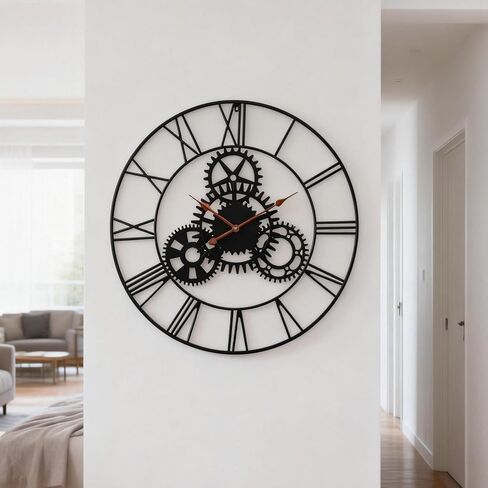 ساعة حائط Steampunk مقاس 24 بوصة، تروس معدنية صناعية بأرقام رومانية، فن ميكانيكي قديم متعثر للبار وغرفة المعيشة وديكور المقهى in Kuwait