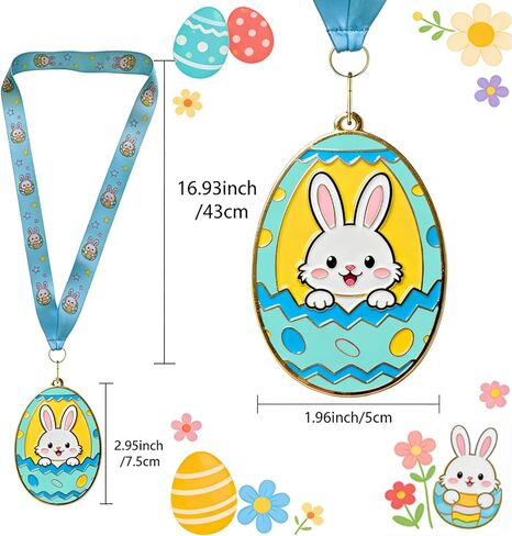 2 Pcs Easter Gold Medals, 2.95 Inch Easter Bunny Egg Shape Award with Colorful Neck Ribbons, Easter & Spring Spirit Medallion Decorating Contest Award Medals for Egg Hunt Party Gift in Saudi Arabia