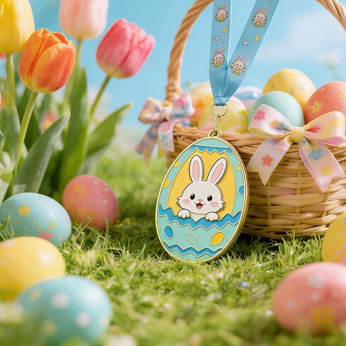 2 Pcs Easter Gold Medals, 2.95 Inch Easter Bunny Egg Shape Award with Colorful Neck Ribbons, Easter & Spring Spirit Medallion Decorating Contest Award Medals for Egg Hunt Party Gift in Saudi Arabia