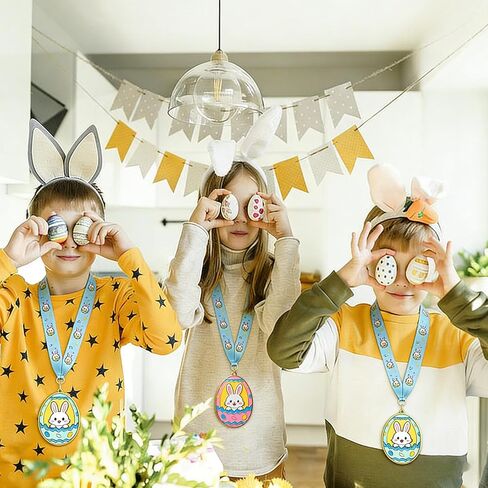 2 Pcs Easter Gold Medals, 2.95 Inch Easter Bunny Egg Shape Award with Colorful Neck Ribbons, Easter & Spring Spirit Medallion Decorating Contest Award Medals for Egg Hunt Party Gift in Saudi Arabia