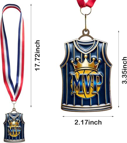ميداليات كرة السلة Donrime للجوائز - كأس كرة السلة جيرسي MVP مع شريط أحمر أبيض وأزرق لهدايا فريق كرة السلة للاعبي كرة السلة هدايا اليوم الرياضي للأطفال البالغين in Kuwait