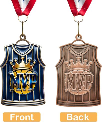 ميداليات كرة السلة Donrime للجوائز - كأس كرة السلة جيرسي MVP مع شريط أحمر أبيض وأزرق لهدايا فريق كرة السلة للاعبي كرة السلة هدايا اليوم الرياضي للأطفال البالغين in Kuwait