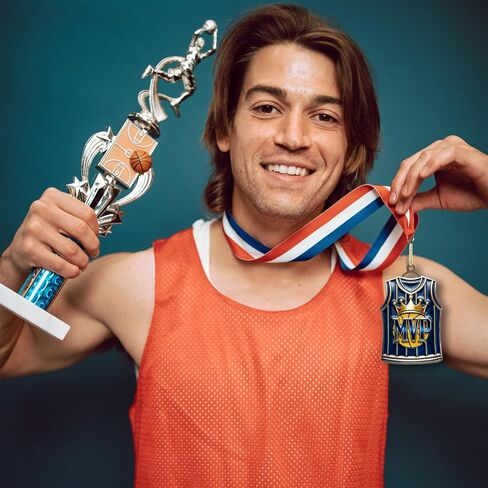 ميداليات كرة السلة Donrime للجوائز - كأس كرة السلة جيرسي MVP مع شريط أحمر أبيض وأزرق لهدايا فريق كرة السلة للاعبي كرة السلة هدايا اليوم الرياضي للأطفال البالغين in Kuwait