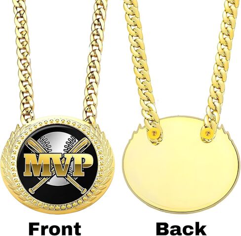 جائزة ميدالية Goutoports Baseball Chain MVP - جائزة قلادة ذهبية كبيرة الحجم بسلسلة دوران مقاس 6 بوصات لبطل الفريق، الدوري الصغير، البيسبول للشباب، الفائز بالبطولة، هدايا الحفلات in Kuwait