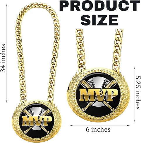 جائزة ميدالية Goutoports Baseball Chain MVP - جائزة قلادة ذهبية كبيرة الحجم بسلسلة دوران مقاس 6 بوصات لبطل الفريق، الدوري الصغير، البيسبول للشباب، الفائز بالبطولة، هدايا الحفلات in Kuwait