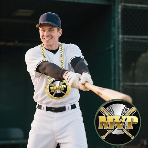 جائزة ميدالية Goutoports Baseball Chain MVP - جائزة قلادة ذهبية كبيرة الحجم بسلسلة دوران مقاس 6 بوصات لبطل الفريق، الدوري الصغير، البيسبول للشباب، الفائز بالبطولة، هدايا الحفلات in Kuwait