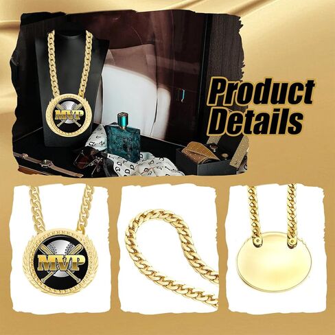 جائزة ميدالية Goutoports Baseball Chain MVP - جائزة قلادة ذهبية كبيرة الحجم بسلسلة دوران مقاس 6 بوصات لبطل الفريق، الدوري الصغير، البيسبول للشباب، الفائز بالبطولة، هدايا الحفلات in Kuwait