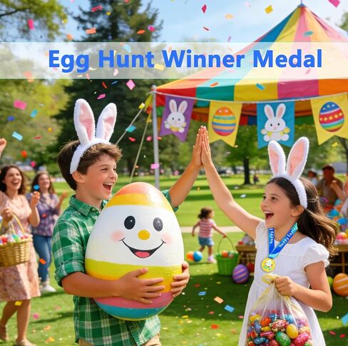 Easter Medal for Egg Hunt Winner Awards, 2.56 Inch Metal Medals Reward Badges with Neck Ribbons, Treasure Hunt Champion Prizes, Party Favors Perfect for Easter Games Competitions in Saudi Arabia