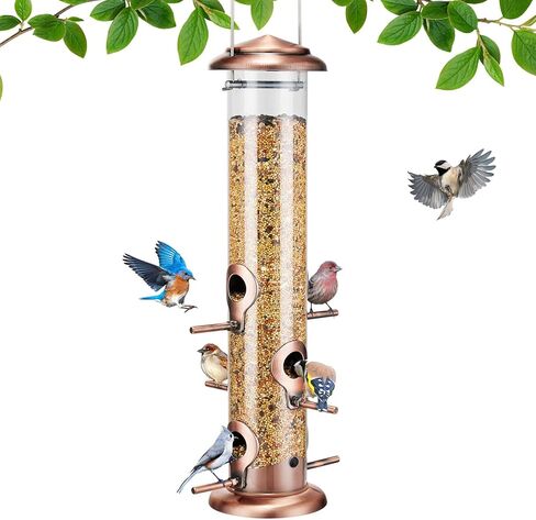 Kingsyard Metal Bird Feeders for Outdoors Hanging, Tube Bird Feeder with 6 Feeding Ports, 15 Inch, Chew-Proof & Weatherproof, Antique Copper in Saudi Arabia