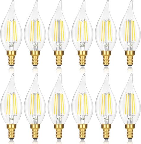 مصابيح إضاءة LED E12 قابلة للتعتيم من GoBright بقدرة 40 وات مكافئة، 2700 كلفن مصابيح إضاءة ثريا بيضاء دافئة ناعمة، 4 وات 460 لومن لمبات إضاءة على شكل شمعة برأس لهب، 12 عبوة in Kuwait