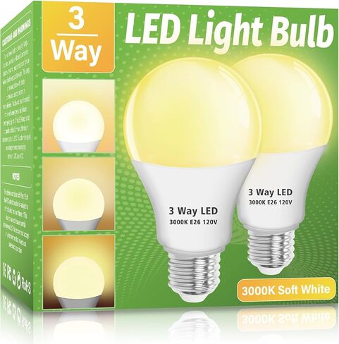 3 مصابيح LED LED 2 حزمة، 3 مصابيح إضاءة 30 70 100 بيضاء ناعمة 3000K، E26 قاعدة متوسطة A19 لمبة إضاءة ثلاثية الاتجاهات، لمبة 3 اتجاهات داخلية للقراءة in Kuwait