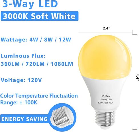 3 Way LED Light Bulbs 2 Pack, 3 Way Light Bulbs 30 70 100 Soft White 3000K,E26 Medium Base A19 Three Way Light Bulb, Indoor 3way Bulb for Reading in Saudi Arabia