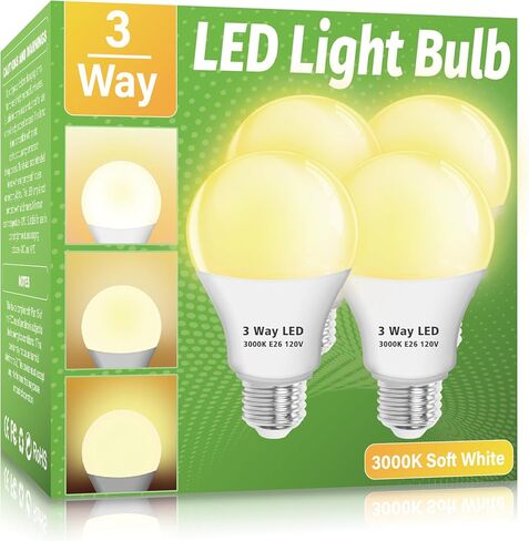3 Way LED Light Bulbs 2 Pack, 3 Way Light Bulbs 30 70 100 Soft White 3000K,E26 Medium Base A19 Three Way Light Bulb, Indoor 3way Bulb for Reading in Saudi Arabia