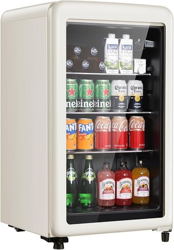 Retro Beverage Refrigerator, 3.2 Cu.Ft Mini Fridge with Glass Door, Vintage Freestanding Drink Cooler for Office, Bar, Home, Adjustable Shelving, Adjustable Thermostat (White) in Saudi Arabia