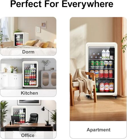 Retro Beverage Refrigerator, 3.2 Cu.Ft Mini Fridge with Glass Door, Vintage Freestanding Drink Cooler for Office, Bar, Home, Adjustable Shelving, Adjustable Thermostat (White) in Saudi Arabia