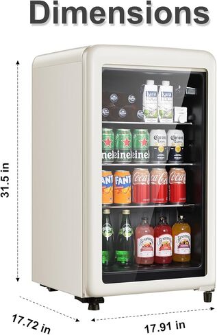 Retro Beverage Refrigerator, 3.2 Cu.Ft Mini Fridge with Glass Door, Vintage Freestanding Drink Cooler for Office, Bar, Home, Adjustable Shelving, Adjustable Thermostat (White) in Saudi Arabia