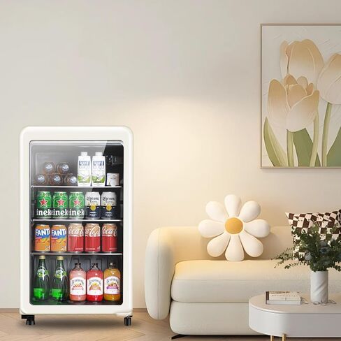 Retro Beverage Refrigerator, 3.2 Cu.Ft Mini Fridge with Glass Door, Vintage Freestanding Drink Cooler for Office, Bar, Home, Adjustable Shelving, Adjustable Thermostat (White) in Saudi Arabia