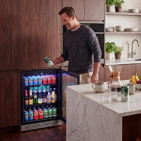 Yeego Beverage Refrigerator & Drink Fridge - 24 inch 180 Cans Beer Cooler Glass Door, 34-54℉ Under Counter Refrigerator Built-in for Drink Soda Wine for Bar Office Bedroom in Kuwait