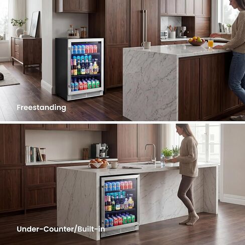 Yeego Beverage Refrigerator & Drink Fridge - 24 inch 180 Cans Beer Cooler Glass Door, 34-54℉ Under Counter Refrigerator Built-in for Drink Soda Wine for Bar Office Bedroom in Kuwait