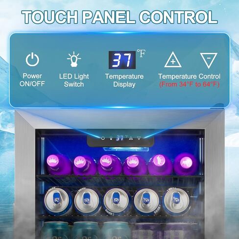 128 Cans Beverage Refrigerator Cooler, 3.2 Cu.Ft Mini Drink Fridge Glass Door for Drink Beer Soda Wine, Beer Fridge with 4 Removable Shelves for Kitchen Bedroom, Office Bar Gaming Room,Stainless Steel in Kuwait