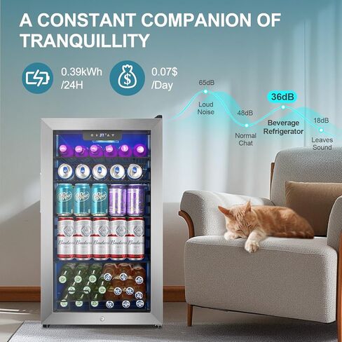 128 Cans Beverage Refrigerator Cooler, 3.2 Cu.Ft Mini Drink Fridge Glass Door for Drink Beer Soda Wine, Beer Fridge with 4 Removable Shelves for Kitchen Bedroom, Office Bar Gaming Room,Stainless Steel in Kuwait