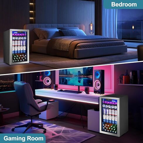 128 Cans Beverage Refrigerator Cooler, 3.2 Cu.Ft Mini Drink Fridge Glass Door for Drink Beer Soda Wine, Beer Fridge with 4 Removable Shelves for Kitchen Bedroom, Office Bar Gaming Room,Stainless Steel in Kuwait