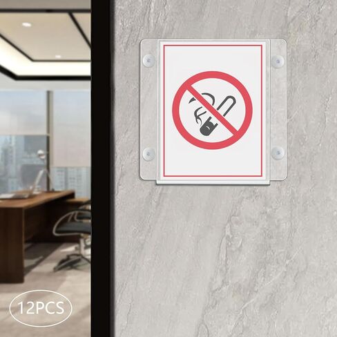 12-Packs Wall Mount Sign Holder, Plastic Wall Signs, Clear Frame Paper Holder with Suction Cups, Acrylic Sign Holders for Office, Home, Store, Restaurant in Saudi Arabia
