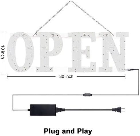 EPL OPEN أبيض دافئ، علامة تشغيل LED 1G، لافتة للنظر وفائقة السطوع، مقاس 10 × 30 بوصة، رؤية عالية، ديكور أعمال، لوحة عرض كهربائية in Kuwait