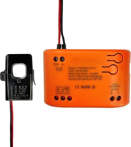 Tuya app WiFi Smart Energy Monitor، عداد كهرباء بمشبك أحادي الطور مع محول تيار 1 * 80ACT، جهاز مراقبة عن بعد للكهرباء في الوقت الفعلي in Kuwait