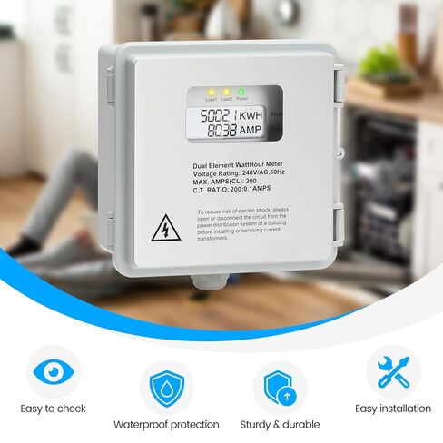 عداد ميكانيكي مثبت على السطح الخارجي، Zuomeng 120/240V 2P3W 200A طقم عداد طاقة صغير مع غلاف مقاوم للماء IP65، يتضمن 2 CT الأساسية الصلبة، قياس PWH مزدوج الدائرة الدقيق in Saudi Arabia