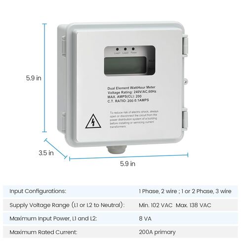 عداد ميكانيكي مثبت على السطح الخارجي، Zuomeng 120/240V 2P3W 200A طقم عداد طاقة صغير مع غلاف مقاوم للماء IP65، يتضمن 2 CT الأساسية الصلبة، قياس PWH مزدوج الدائرة الدقيق in Saudi Arabia