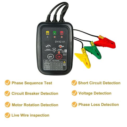 Non-Contact 3 Phase Rotation Meter | Motor Rotation Tester for AC 70V-600V | Phase Sequence, Live Wire & Circuit Break Detector | Auto Power-Off, 20" Clamps | Professional Electrician Tool Kit in Saudi Arabia