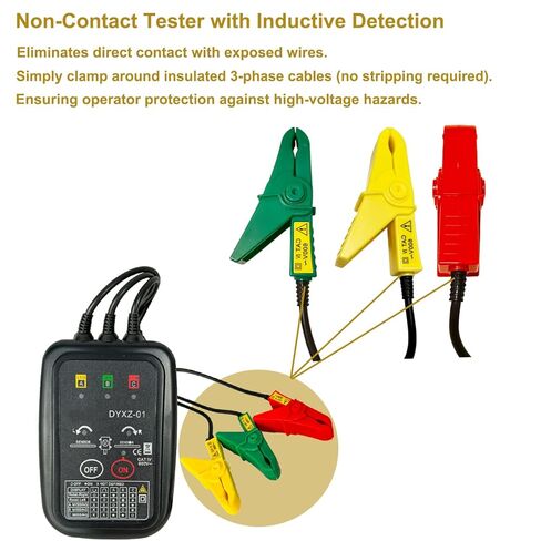 Non-Contact 3 Phase Rotation Meter | Motor Rotation Tester for AC 70V-600V | Phase Sequence, Live Wire & Circuit Break Detector | Auto Power-Off, 20" Clamps | Professional Electrician Tool Kit in Saudi Arabia