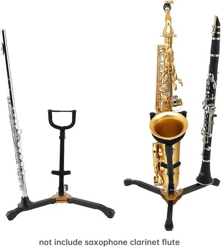 REMAGIC Alto & Tenor Saxophone Stand with 1 Clarinet / Flute Stand, Folding Saxophone Stand holder Rack, Straight Metal Sax Tripod Holder ,Portable Saxophone Support for Live Performance Travel in Saudi Arabia