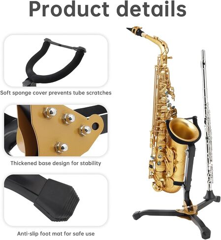 REMAGIC Alto & Tenor Saxophone Stand with 1 Clarinet / Flute Stand, Folding Saxophone Stand holder Rack, Straight Metal Sax Tripod Holder ,Portable Saxophone Support for Live Performance Travel in Saudi Arabia
