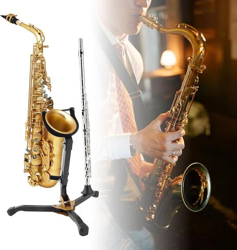 REMAGIC Alto & Tenor Saxophone Stand with 1 Clarinet / Flute Stand, Folding Saxophone Stand holder Rack, Straight Metal Sax Tripod Holder ,Portable Saxophone Support for Live Performance Travel in Saudi Arabia