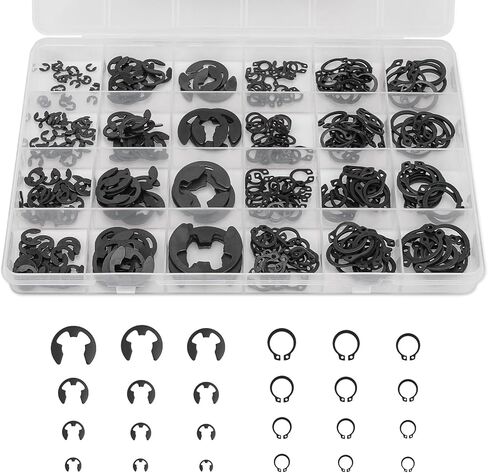 352Pcs Retaining Ring Assortment Kit with E-Clips (2.0mm-15mm) & External C-Clips (M5-M16) | 24 Sizes Black Carbon Steel Snap Rings And Circlips for DIY & Repair. in Kuwait