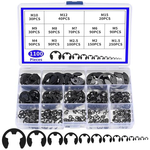 1100 Pcs E-Clip Retaining Rings, C Clips E Clips Assortment Kit, Snap Rings, Black Metal Snap Ring Kit for Auto Parts Repair, Machinery Maintenance, Industrial Equipment (13 Sizes) in Kuwait