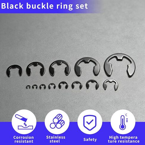 1100 Pcs E-Clip Retaining Rings, C Clips E Clips Assortment Kit, Snap Rings, Black Metal Snap Ring Kit for Auto Parts Repair, Machinery Maintenance, Industrial Equipment (13 Sizes) in Kuwait