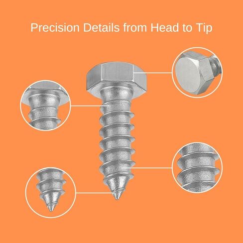 IMSCREWS 1/4 x 1-1/2 براغي سداسية الرأس، 304 من الفولاذ المقاوم للصدأ، براغي خشبية شديدة التحمل مترابطة بالكامل للأقواس والسياج، 25 قطعة in Saudi Arabia