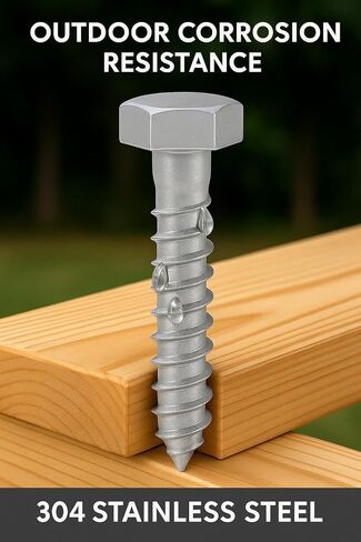 IMSCREWS 1/4 x 1-1/2 براغي سداسية الرأس، 304 من الفولاذ المقاوم للصدأ، براغي خشبية شديدة التحمل مترابطة بالكامل للأقواس والسياج، 25 قطعة in Saudi Arabia