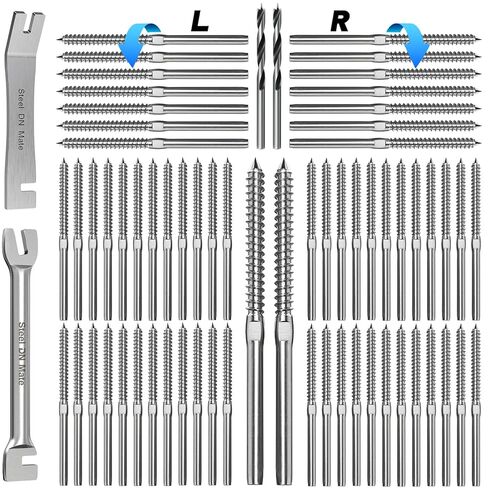 Steel DN Mate 100 Pack T316 Stainless Steel Right&Left Handed Thread Swage Lag Screws for Wood Post of 1/8" Steel Cable Railing Kit, Cable Railing Hardware, DIY Deck Railings, Wrench Include-DM50 in Kuwait