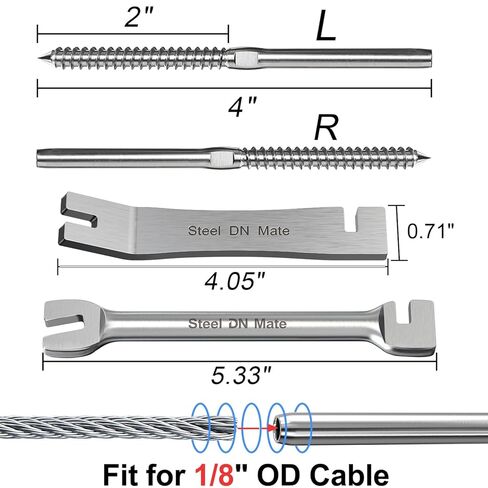 Steel DN Mate 100 Pack T316 Stainless Steel Right&Left Handed Thread Swage Lag Screws for Wood Post of 1/8" Steel Cable Railing Kit, Cable Railing Hardware, DIY Deck Railings, Wrench Include-DM50 in Kuwait