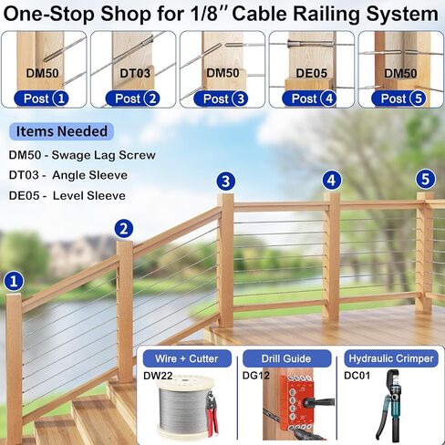 Steel DN Mate 100 Pack T316 Stainless Steel Right&Left Handed Thread Swage Lag Screws for Wood Post of 1/8" Steel Cable Railing Kit, Cable Railing Hardware, DIY Deck Railings, Wrench Include-DM50 in Kuwait
