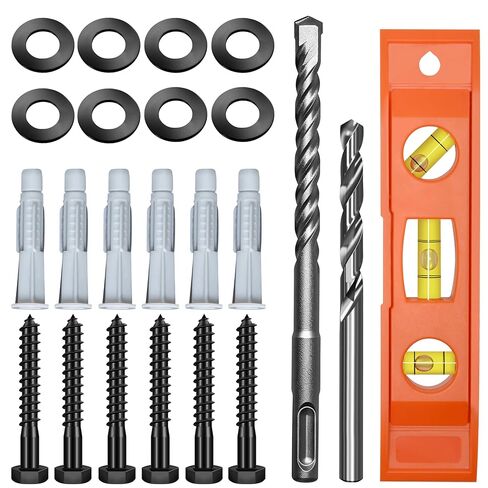Mywish TV Mount Screws Kit, Lag Bolts for TV Wall Mount with 2X Drill Bits, M8x65 Lag Screws, 10x59 Wall Anchors, Washers, Bubble Level for Wood Stud Brick Concrete Drywall, TV Mounting Hardware Kit in Saudi Arabia